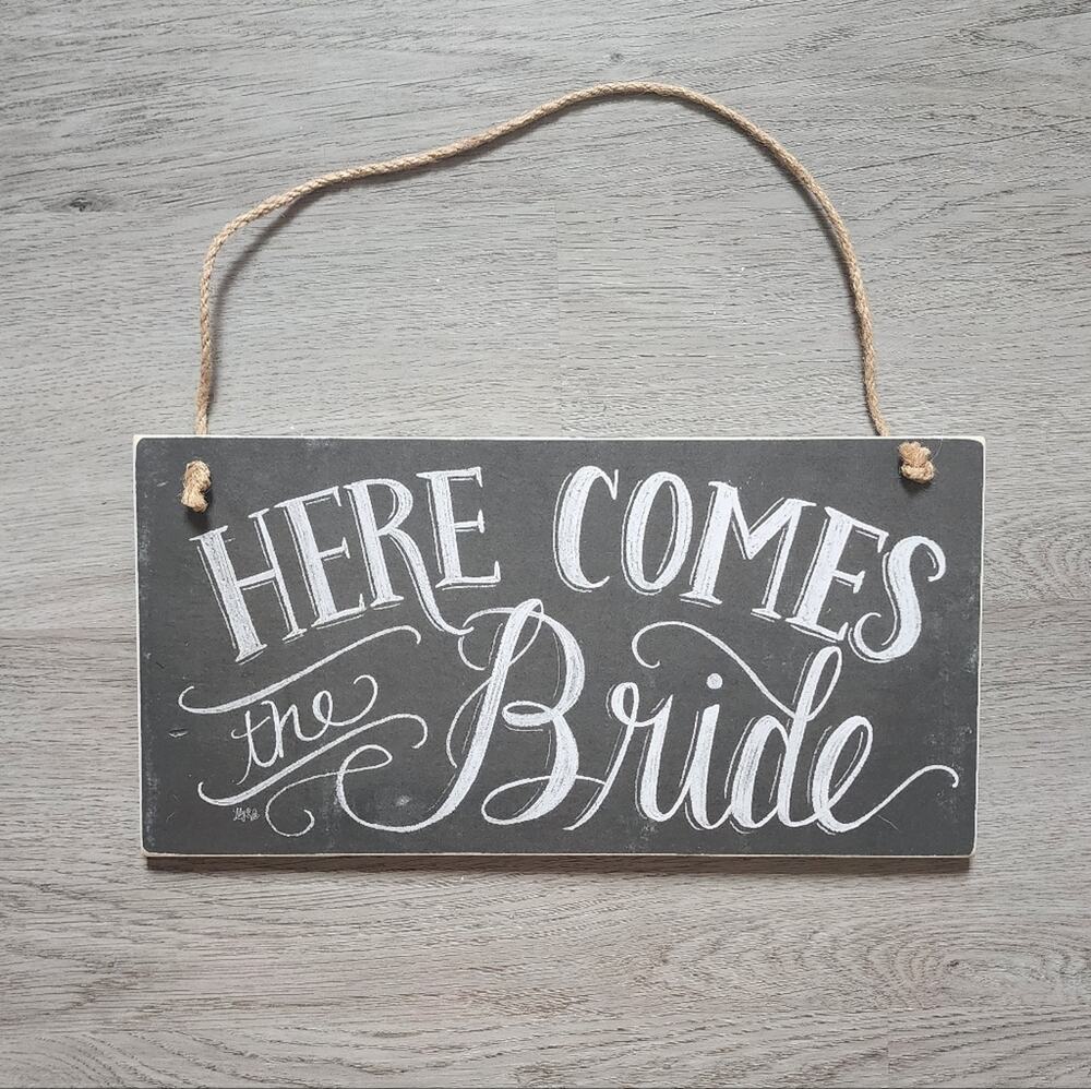 Here Comes the Bride Rustic Barn Wedding Decor Faux Chalk Sign